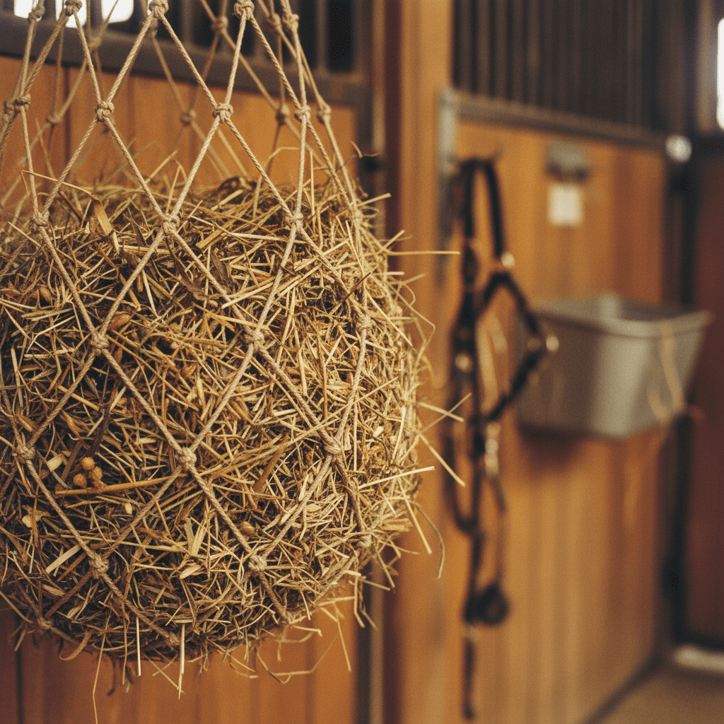 Premium herbal hay supplement in stable setting