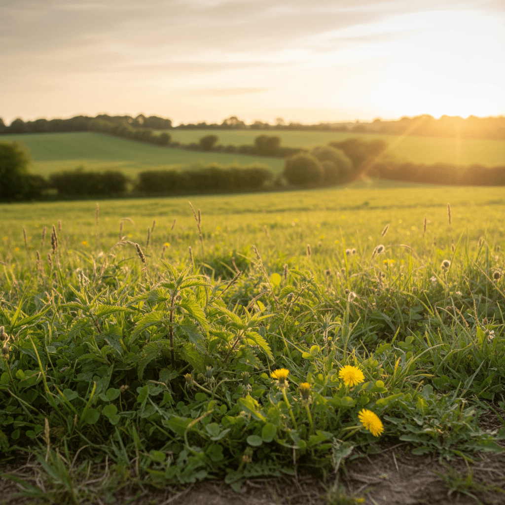 Wild herbs growing in natural UK countryside