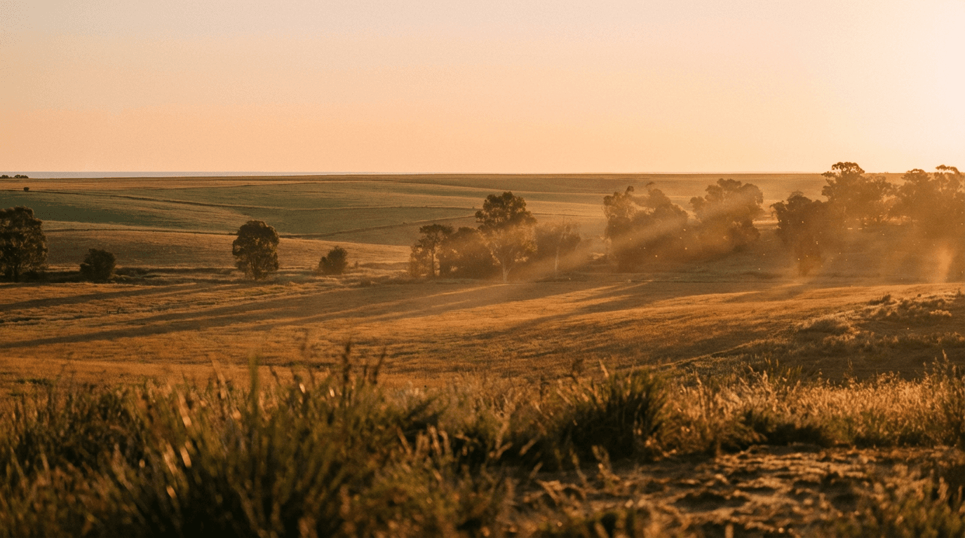 Horse standing peacefully in a green paddock during golden hour, embodying natural equine wellness